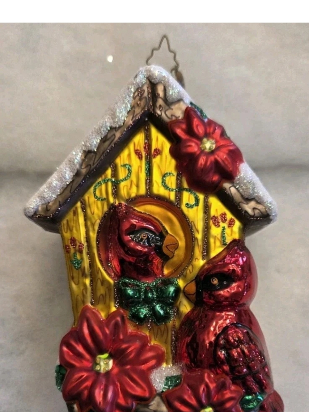 Christopher Radko Red Cardinal Birdhouse Handblown Glass Ornament Like New w/Tag